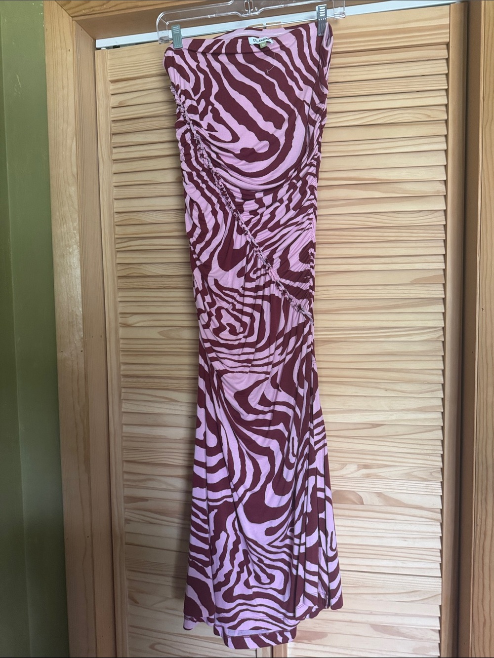Strapless Pink and Burgundy Zebra Maxi Dress